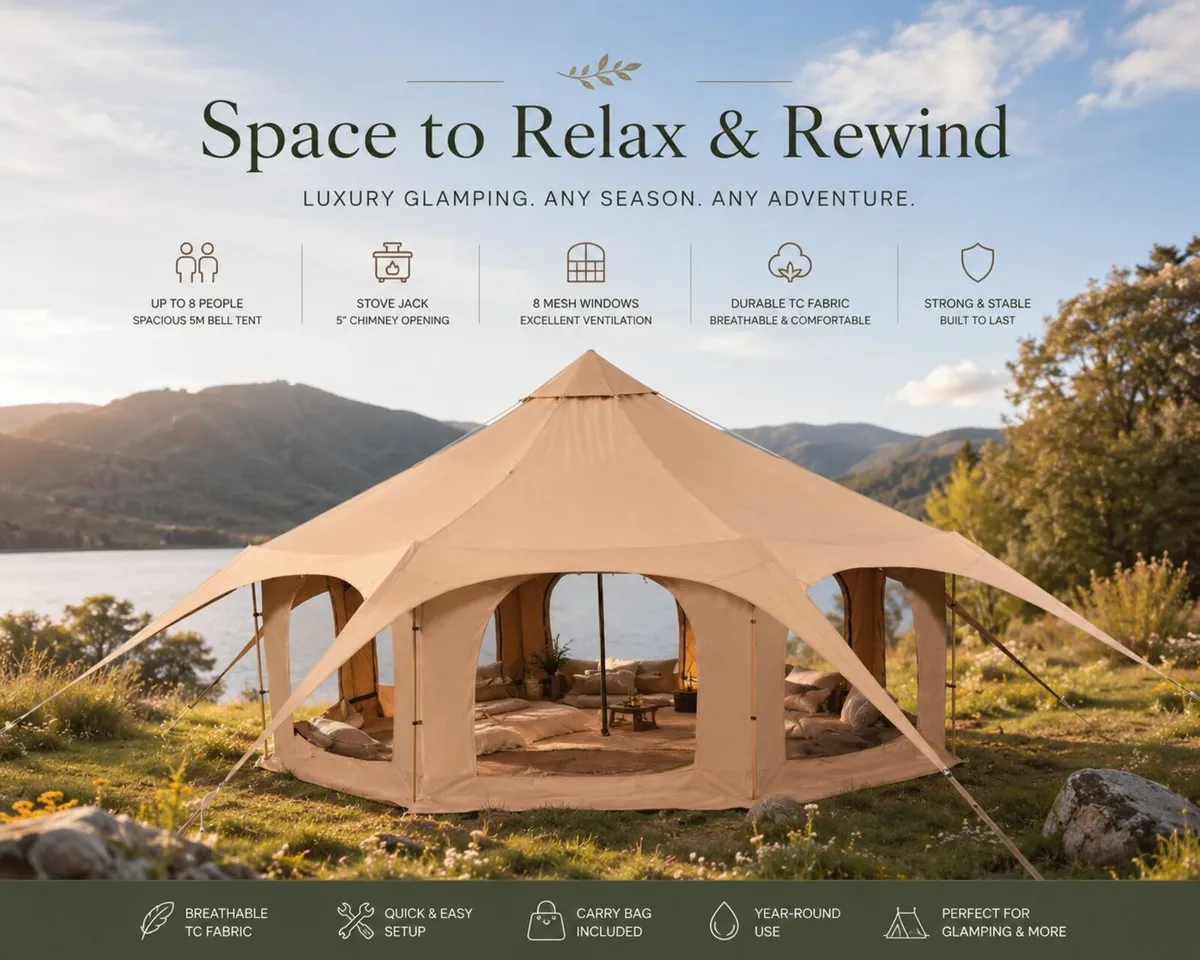 5m Canvas Bell Tent – Luxury Glamping Tent | Sleep - Image 3