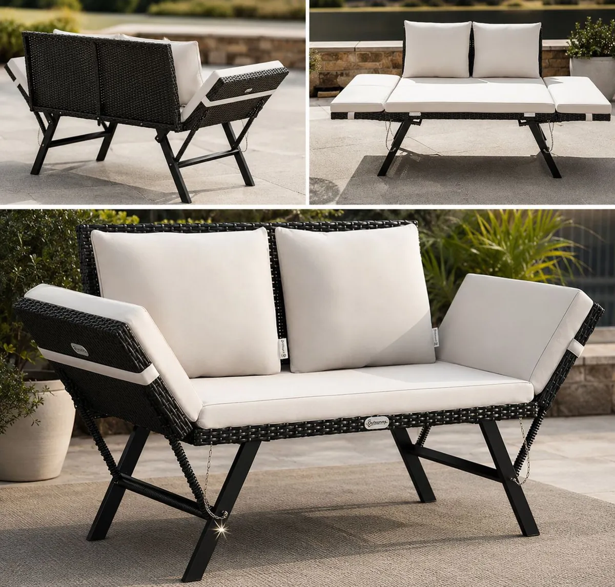 Polyrattan Garden Bench with Reclining Function Cu - Image 1