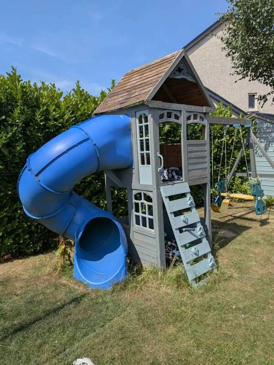 swing set with tub slide and climbing wall - Image 2