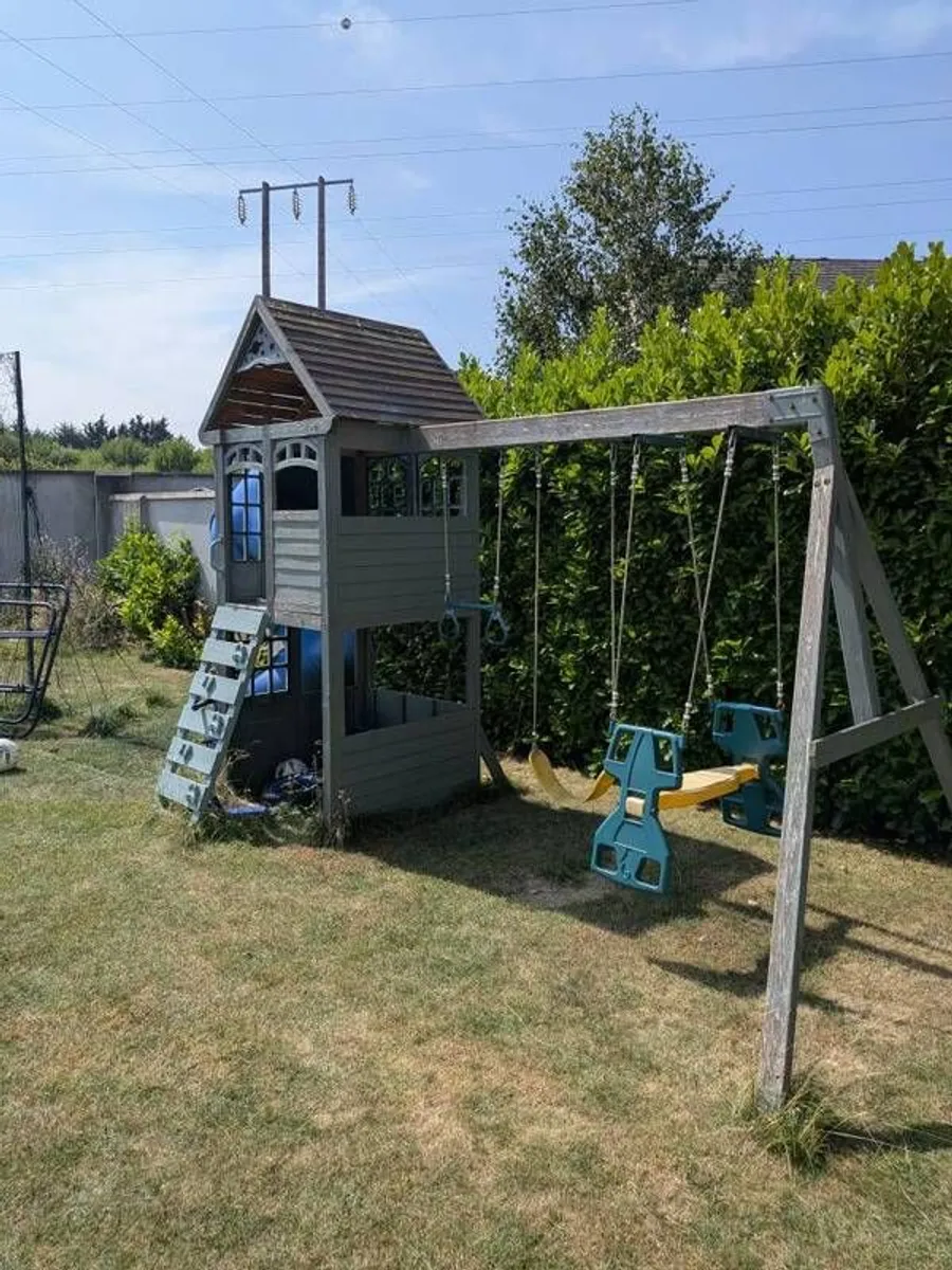 swing set with tub slide and climbing wall - Image 3