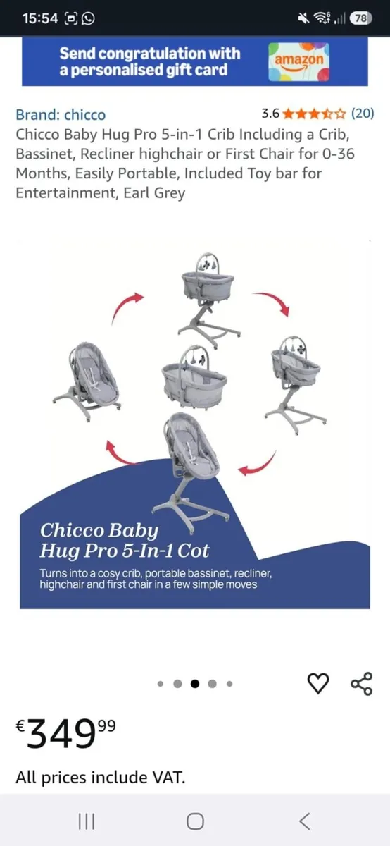 Chicco baby hug pro 5 in 1 crib - Image 1