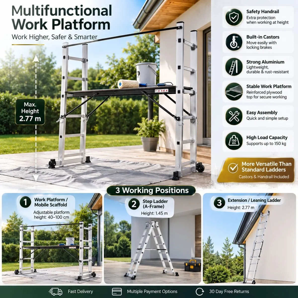 Mobile Aluminium Work Platform 5 in 1 Scaffold To - Image 3