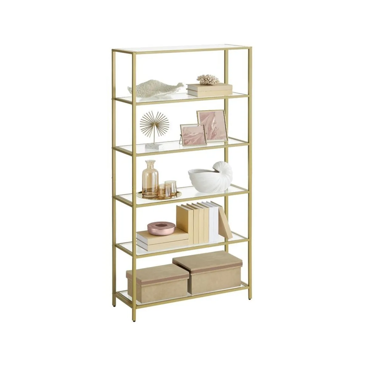 Glass Display Shelf 6 Tier Gold Metal Bookcase Tem - Image 3