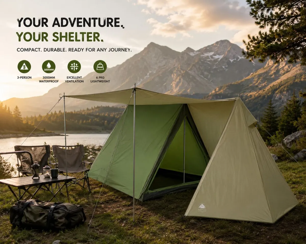 3 Person Family Camping Tent Waterproof 3000mm Out - Image 1