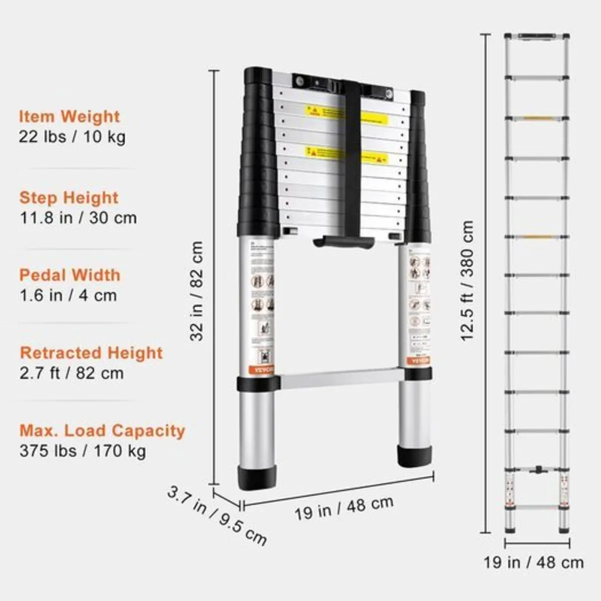 Telescoping Ladder, 12.5 FT Aluminum One-button Re - Image 3