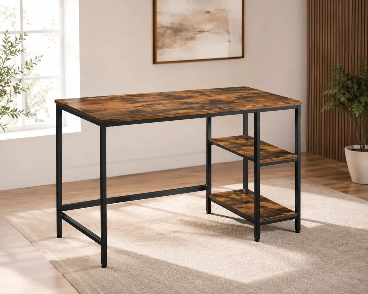 Industrial Computer Desk with Storage Shelves 120 - Image 2