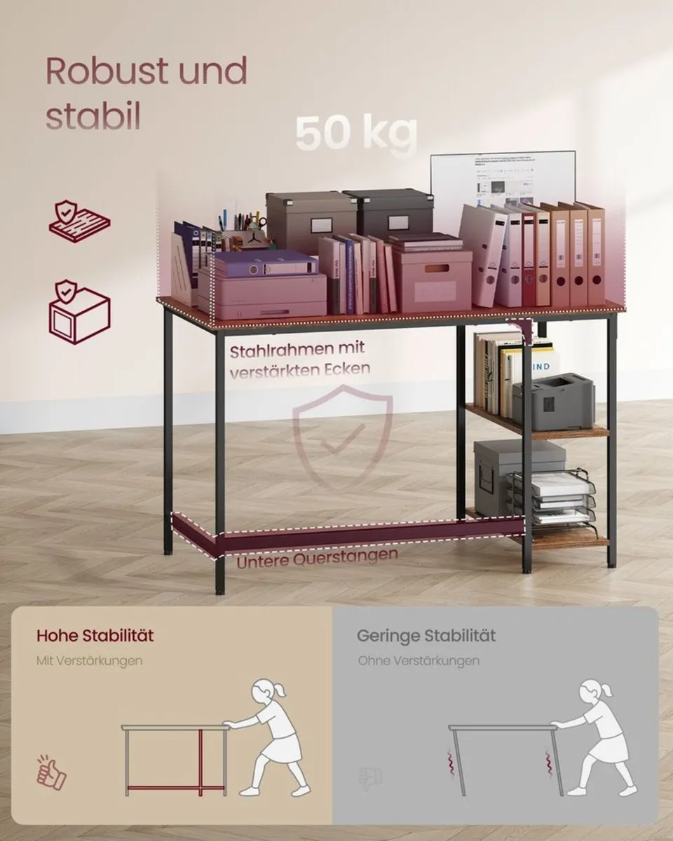 Industrial Computer Desk with Storage Shelves 120 - Image 3