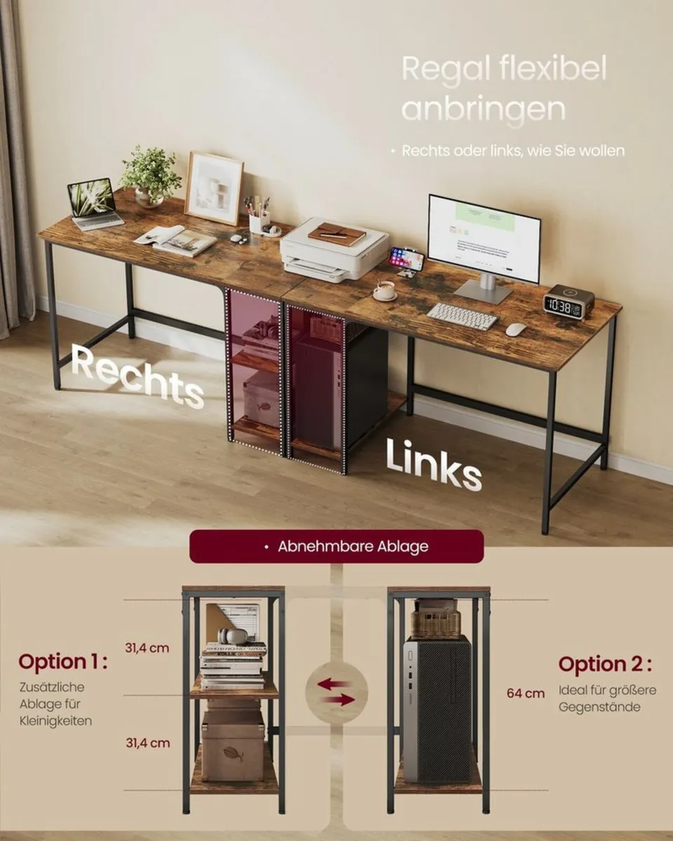Industrial Computer Desk with Storage Shelves 120 - Image 4