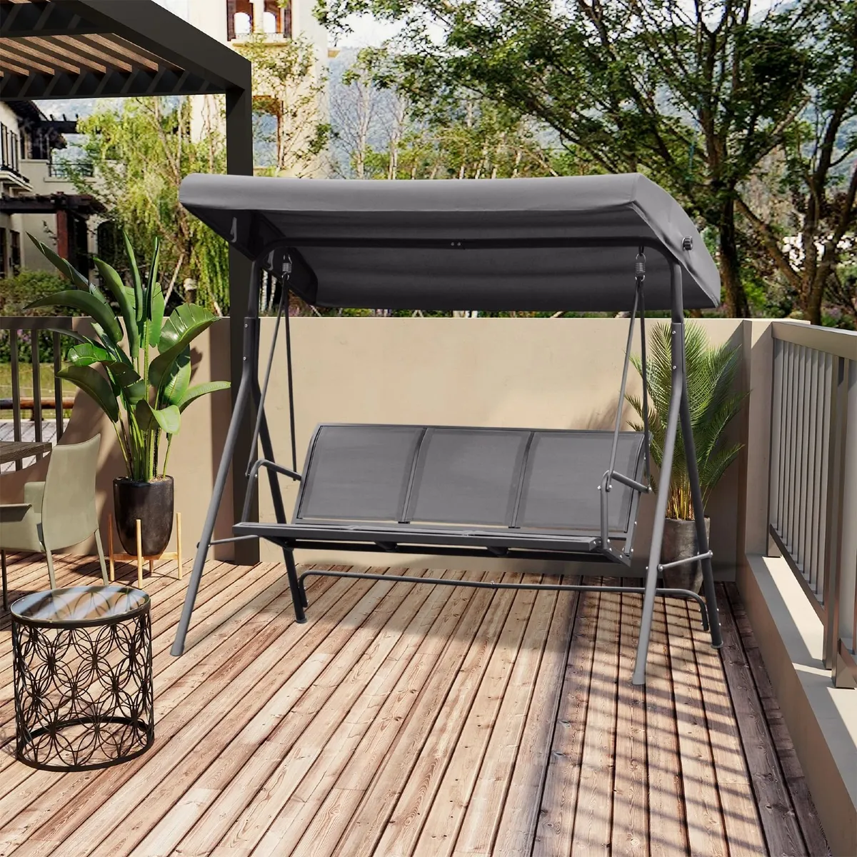 3 Seater Garden Swing Bench with Adjustable Canopy - Image 1