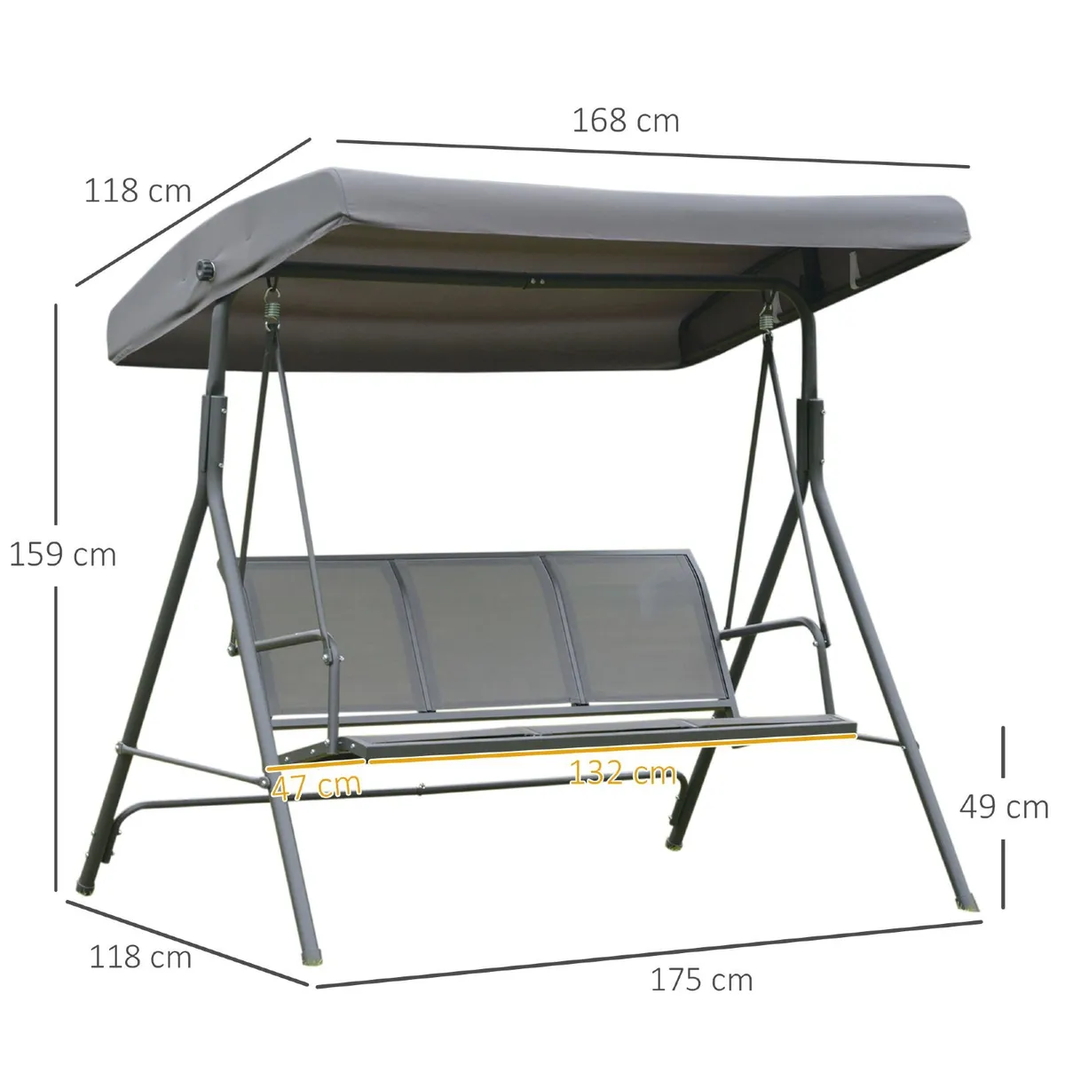 3 Seater Garden Swing Bench with Adjustable Canopy - Image 2
