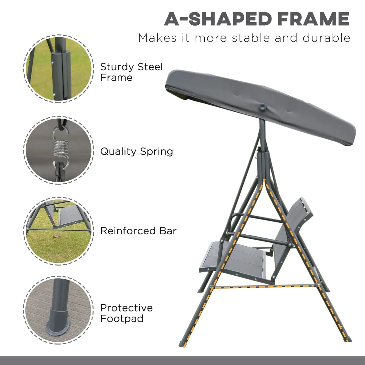 3 Seater Garden Swing Bench with Adjustable Canopy - Image 3