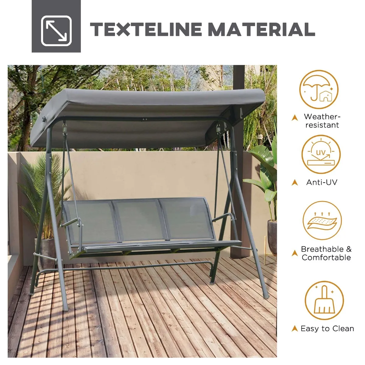 3 Seater Garden Swing Bench with Adjustable Canopy - Image 4