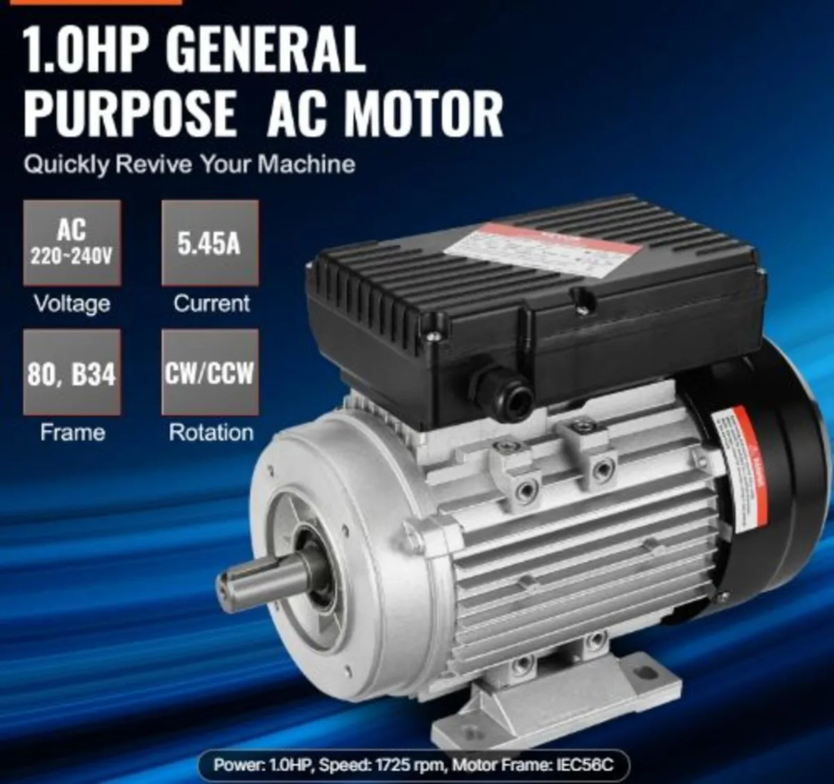 1.1KW Electric Motor 2800 rpm, AC 220~240V 7.1A, - Image 2
