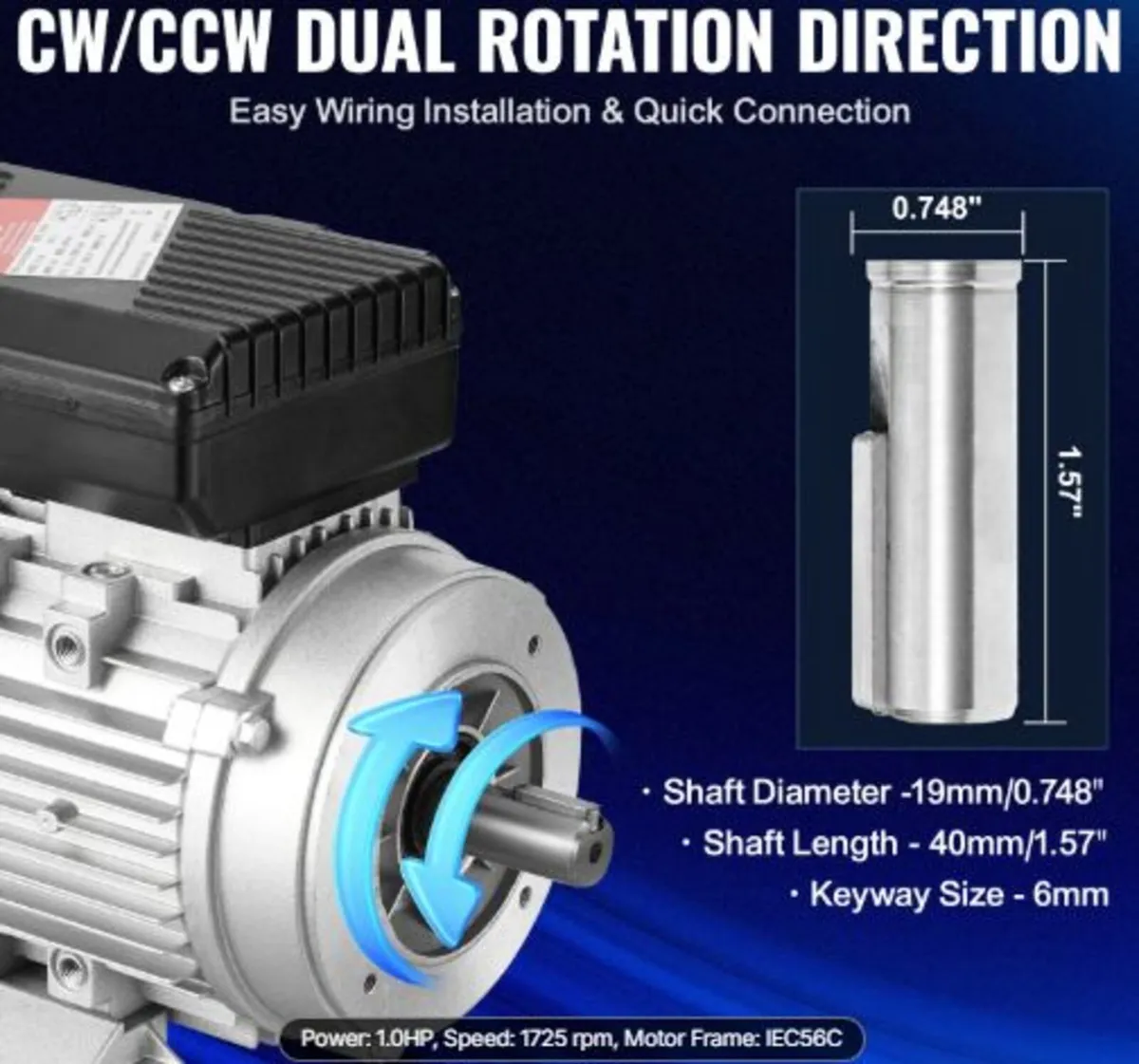 1.1KW Electric Motor 2800 rpm, AC 220~240V 7.1A, - Image 4