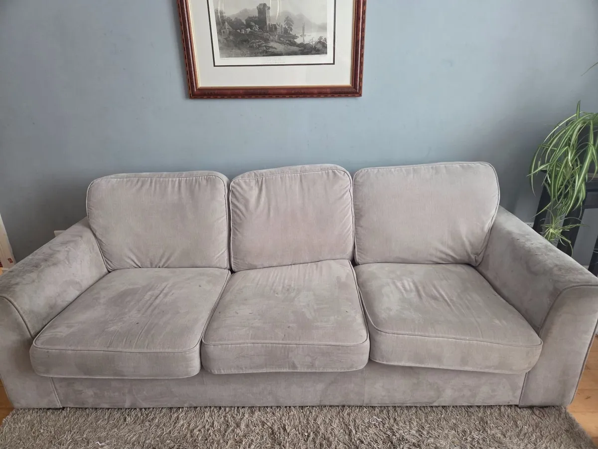 Grey sofa, chair and pouff - Image 1