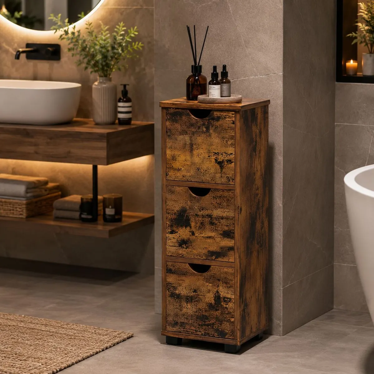 Bathroom Cabinet with Drawers Vintage Brown - Image 1