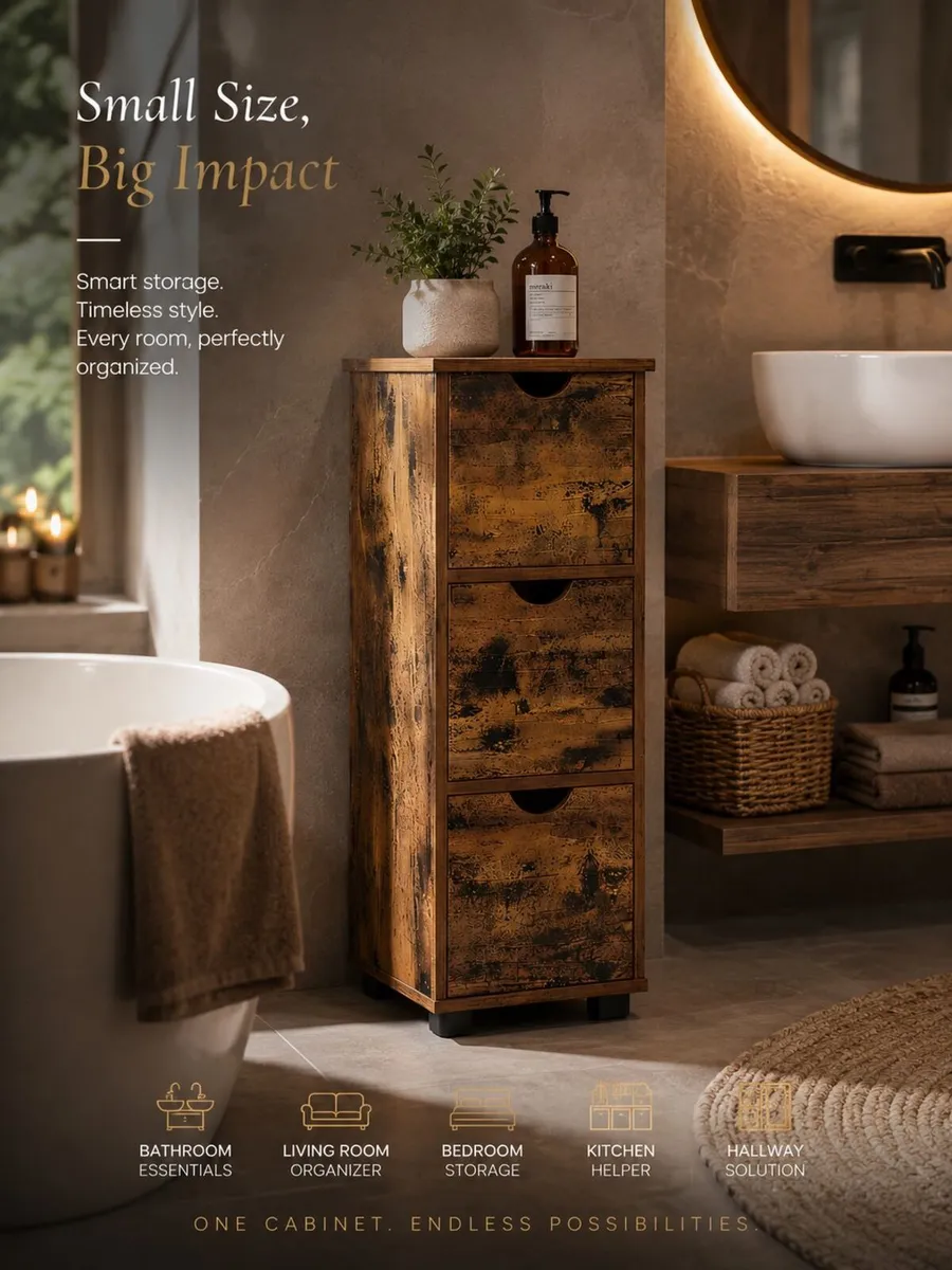 Bathroom Cabinet with Drawers Vintage Brown - Image 2