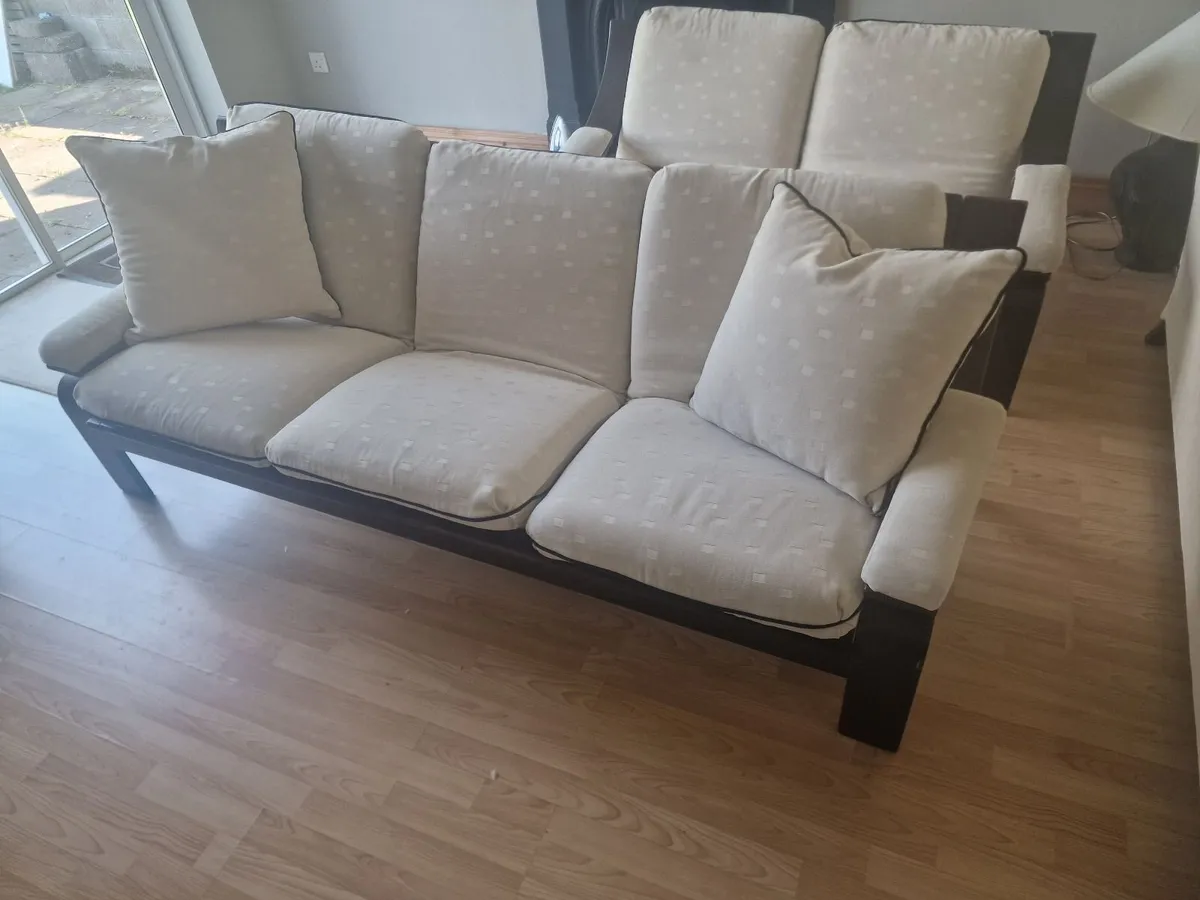 Mohogony frame sofa, three two and one seater - Image 1