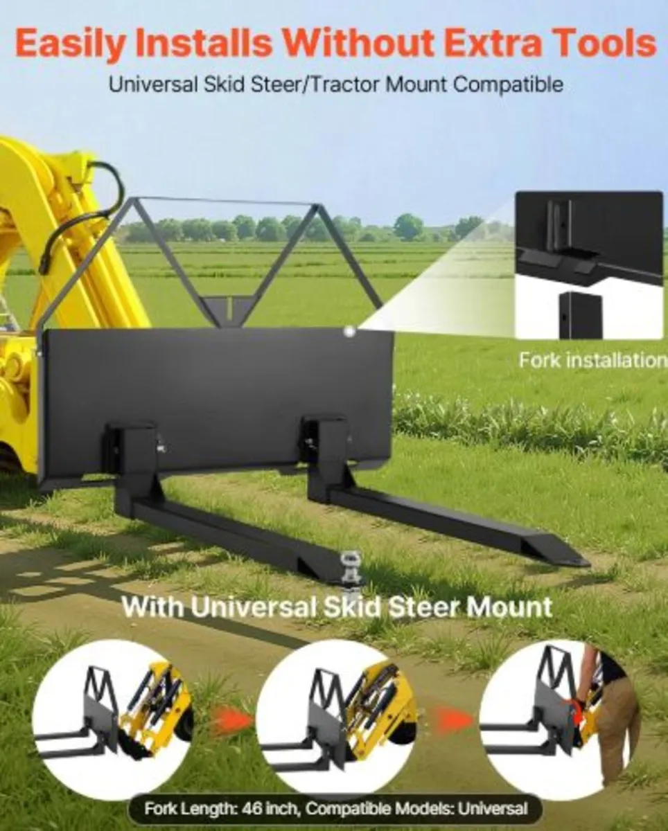 Skid Steer Pallet Forks, 1179 kg Rated Capacity, - Image 2