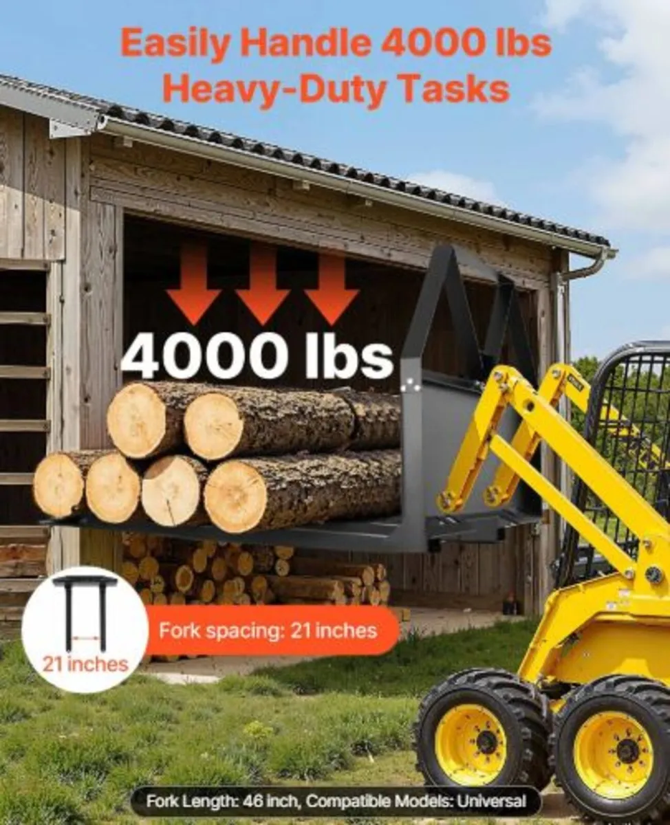Skid Steer Pallet Forks, 1179 kg Rated Capacity, - Image 4