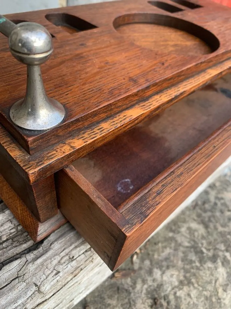 Edwardian Oak Smokers Companion. - Image 3