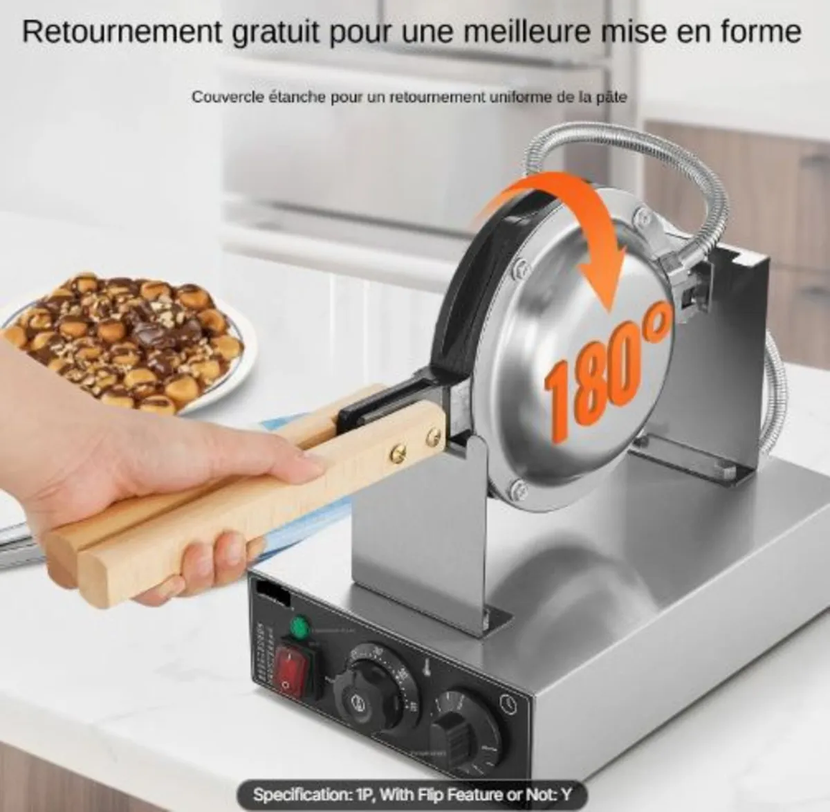 Commercial Bubble Waffle Maker, 1400W Egg Pancake - Image 2