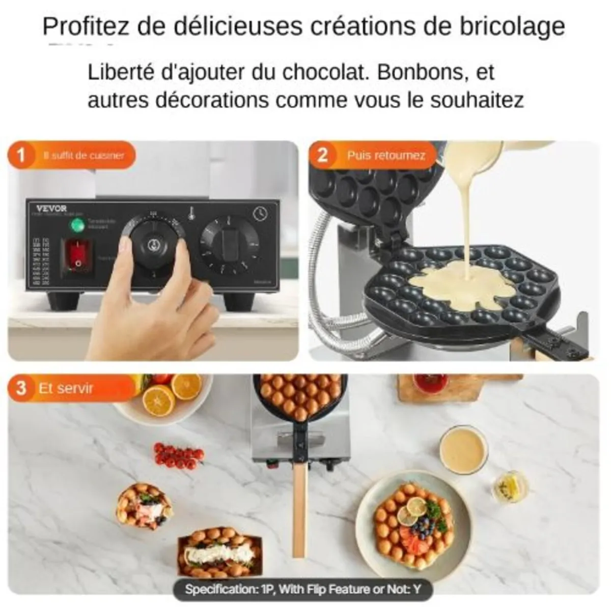 Commercial Bubble Waffle Maker, 1400W Egg Pancake - Image 4
