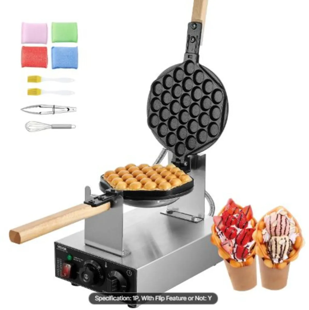 Commercial Bubble Waffle Maker, 1400W Egg Pancake - Image 1