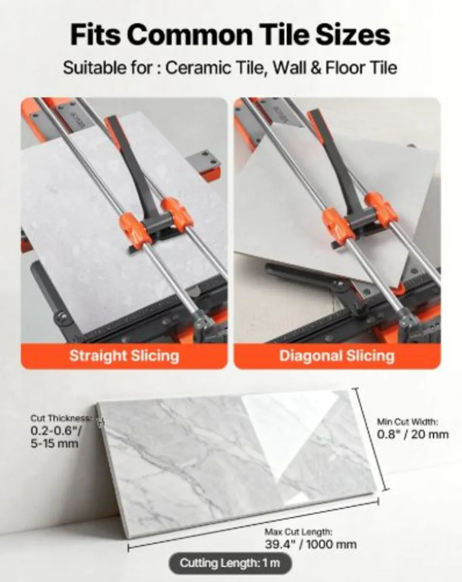 1000 mm Manual Tile Cutter, Upgraded Sliding Head - Image 2