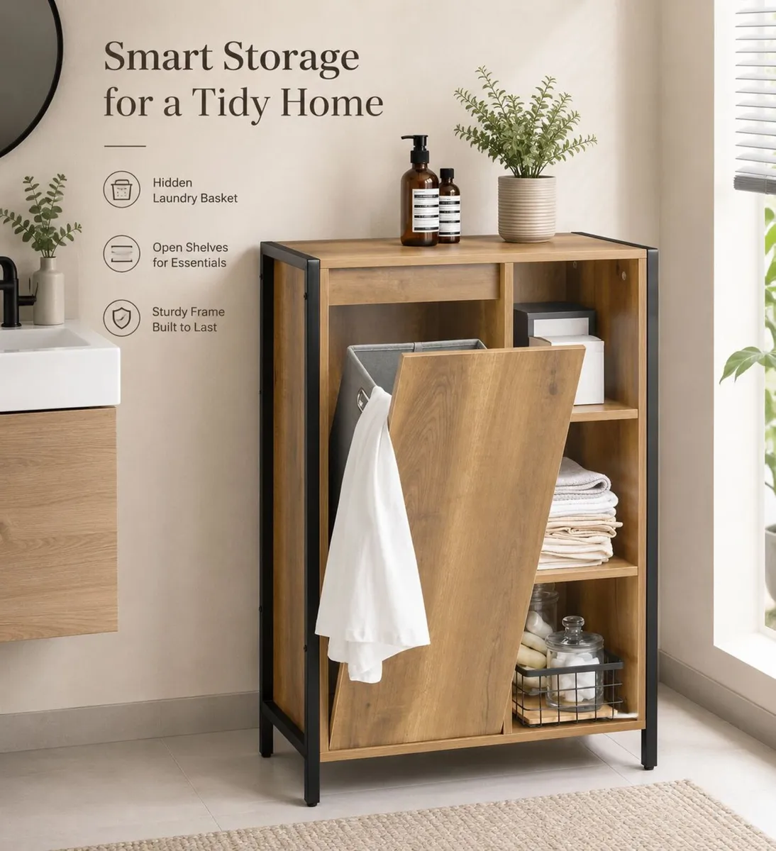 Bathroom Storage Cabinet with Laundry Basket - Mod - Image 1