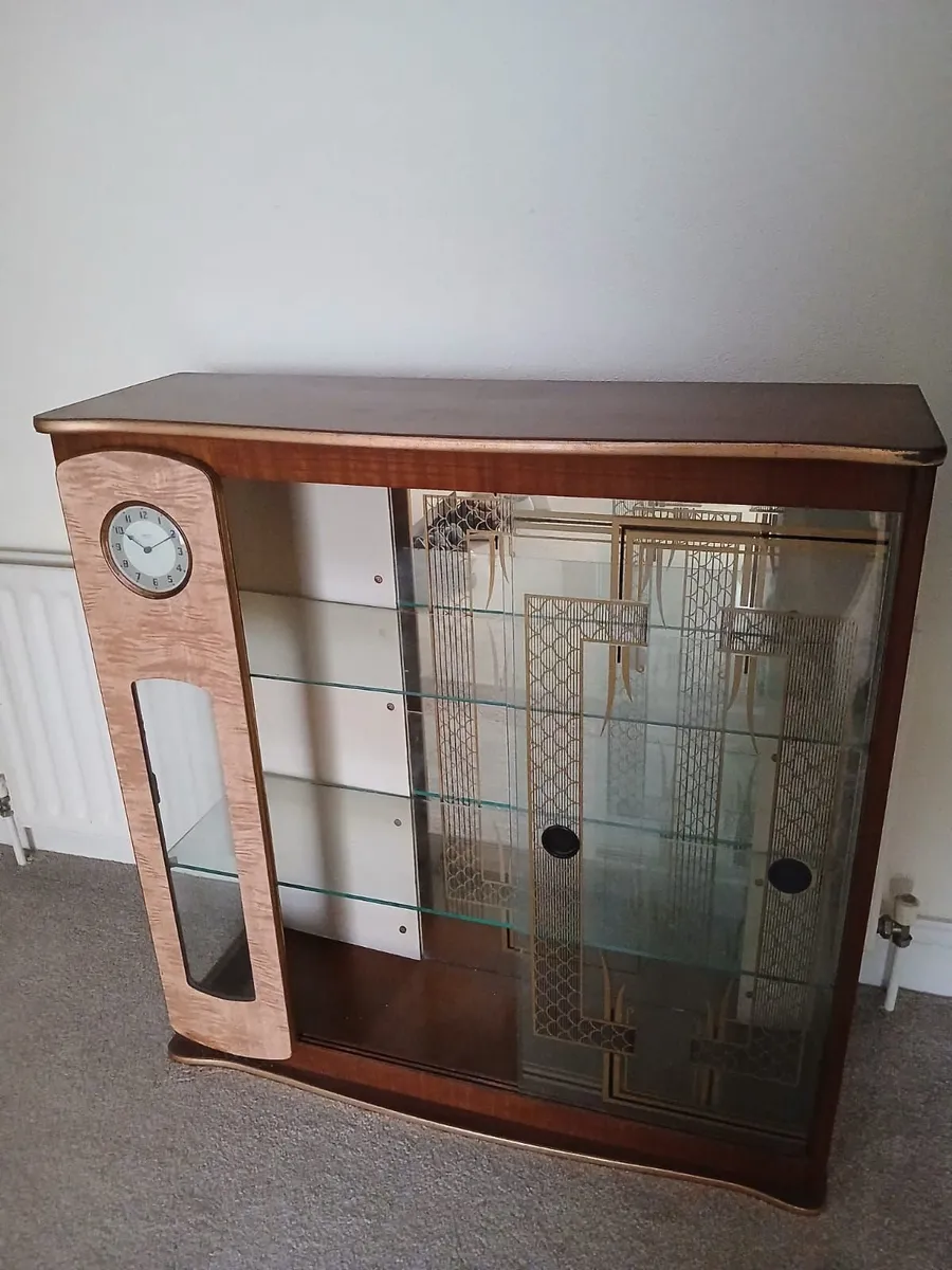Vintage Art Deco-Style Display Cabinet with Clock - Image 1