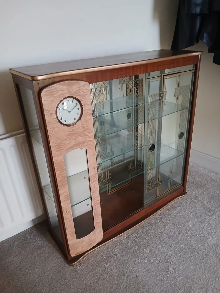 Vintage Art Deco-Style Display Cabinet with Clock - Image 2