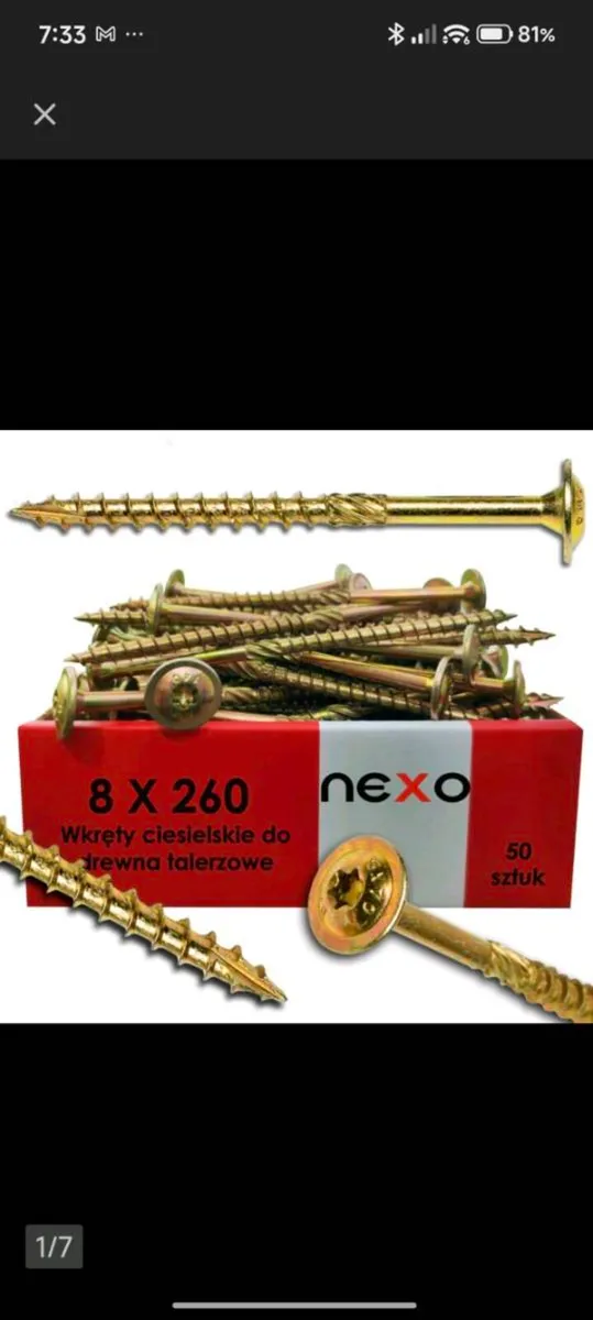 CARPENTRY SCREWS 8X260 FOR WOOD RAFTER DISC WASHER - Image 1