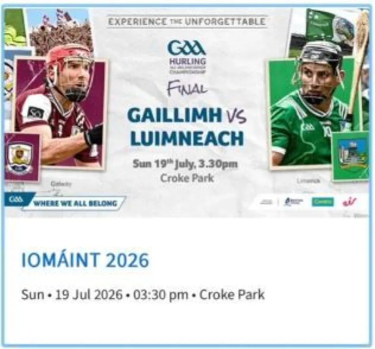 SWAP - Hurling Final for Football Final Tickets
