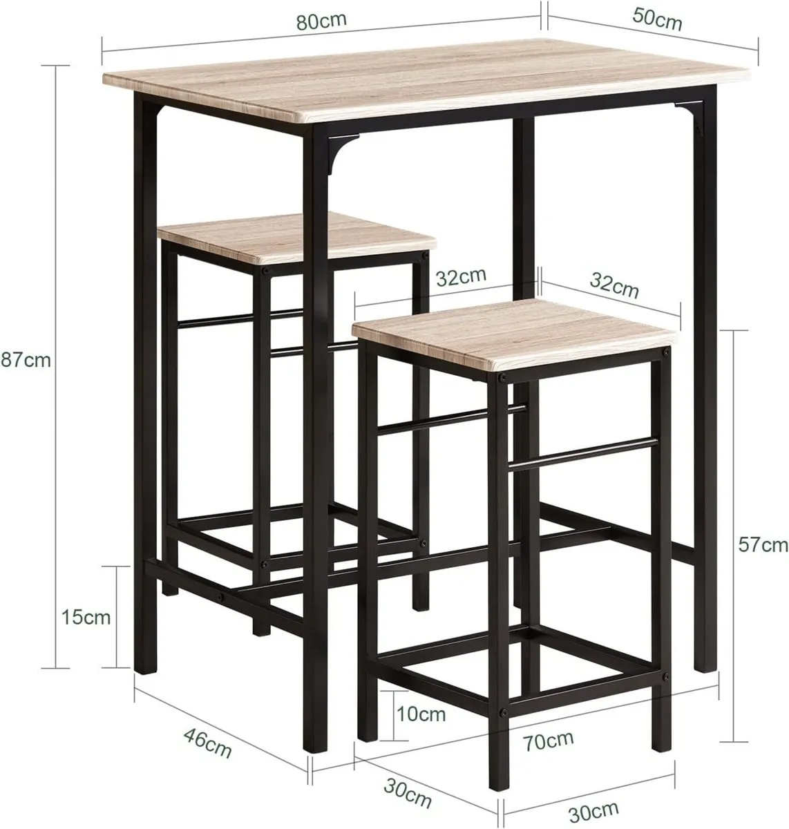 Industrial Bar Table & 2 Stools Set – Space-Saving - Image 2