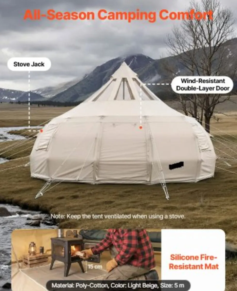 Canvas Bell Tent, 4 Seasons 5 m Yurt Tent for Camp - Image 2