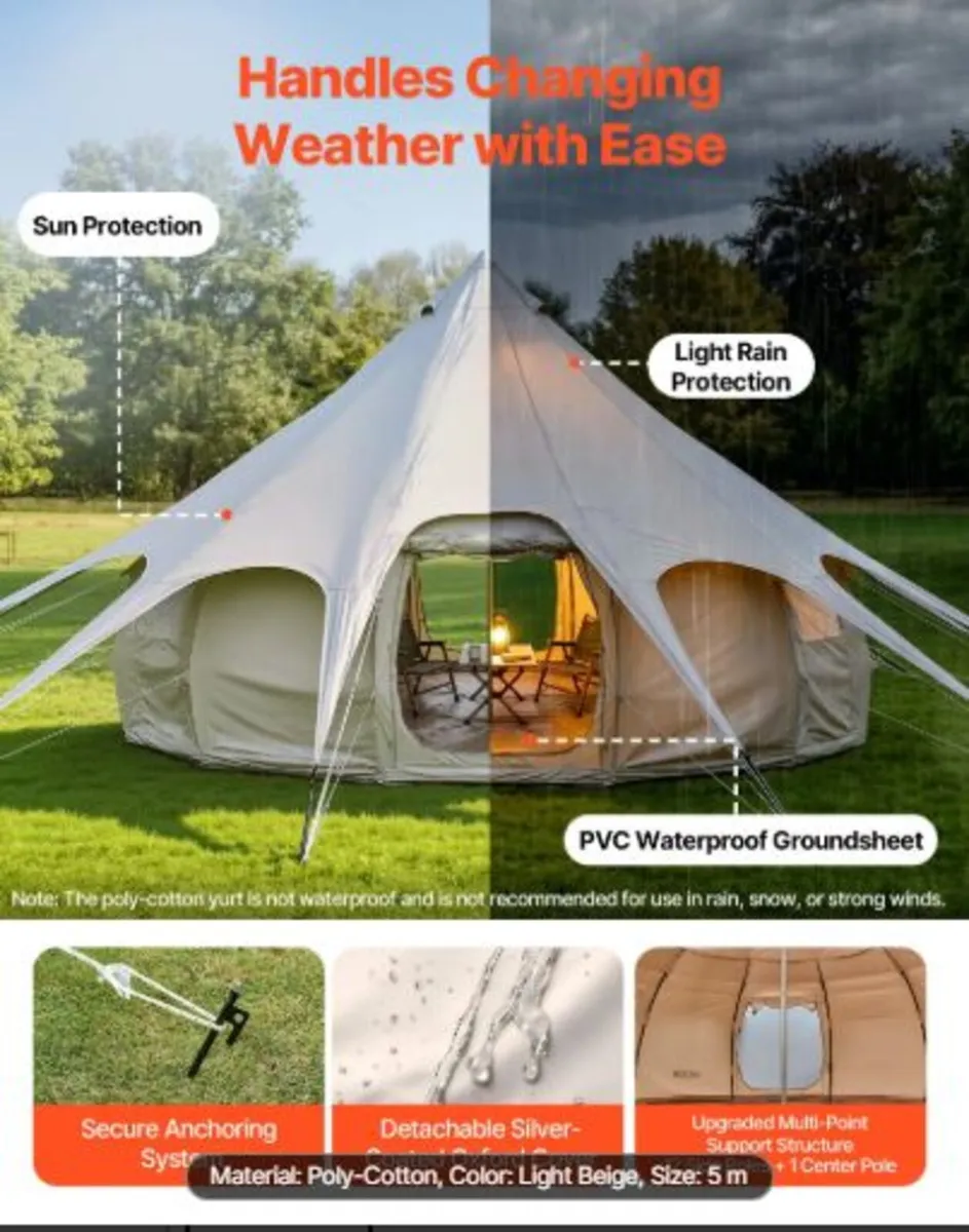 Canvas Bell Tent, 4 Seasons 5 m Yurt Tent for Camp - Image 3