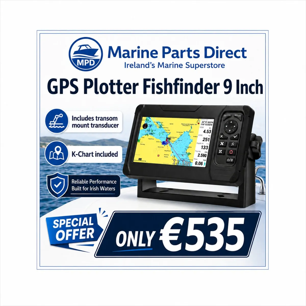 GPS-PLOTTER-FISHFINDER 9 INCH inc transom mount tr - Image 1