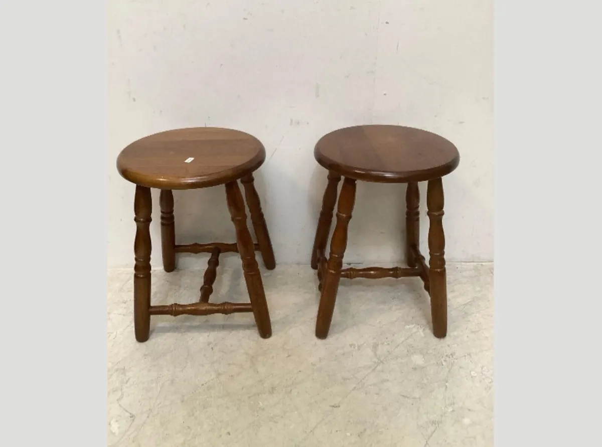 Pair Rubber Wood Stools - Image 1