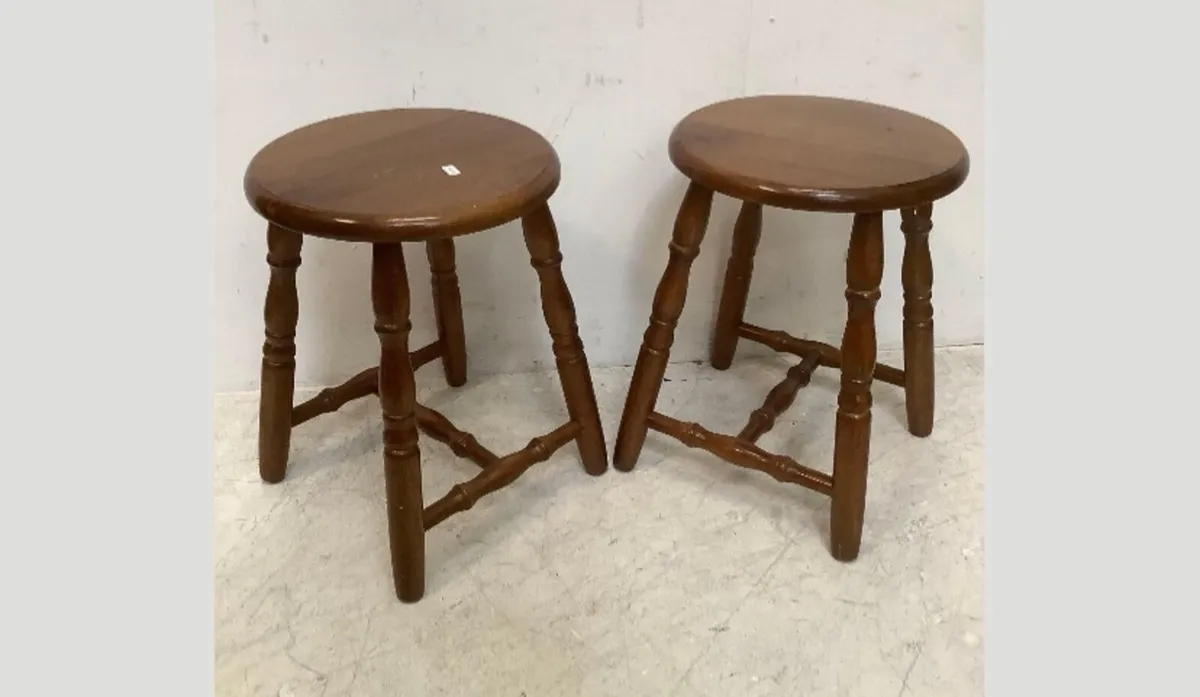 Pair Rubber Wood Stools - Image 2