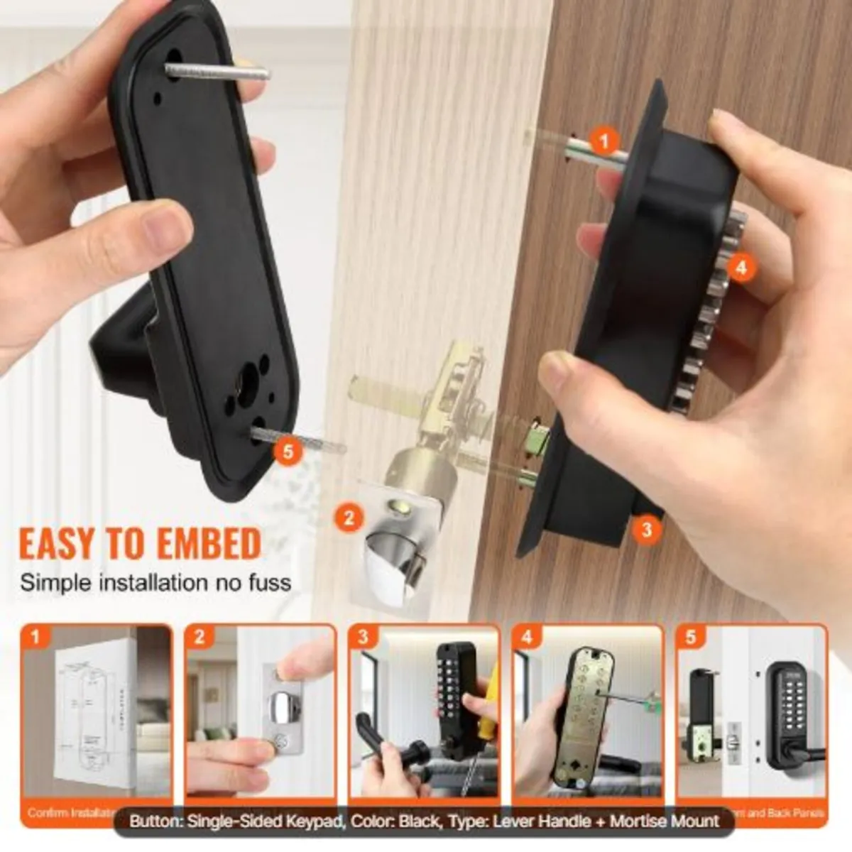 Mechanical Keyless Entry Door Lock,14 Digit Keypad - Image 3