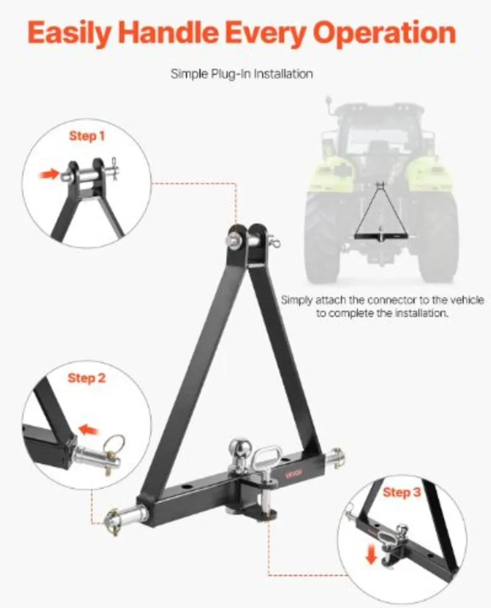 3 Point Hitch Receiver with 2 in Receiver, 3pt - Image 2