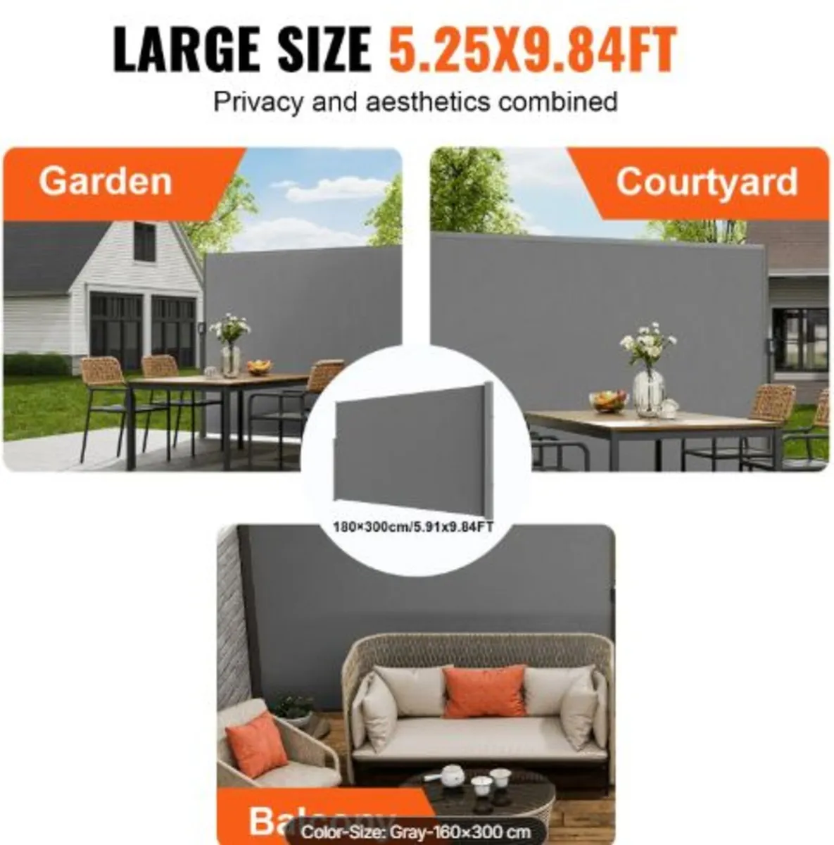Retractable Side Awning,63''x118''Outdoor Privacy - Image 2