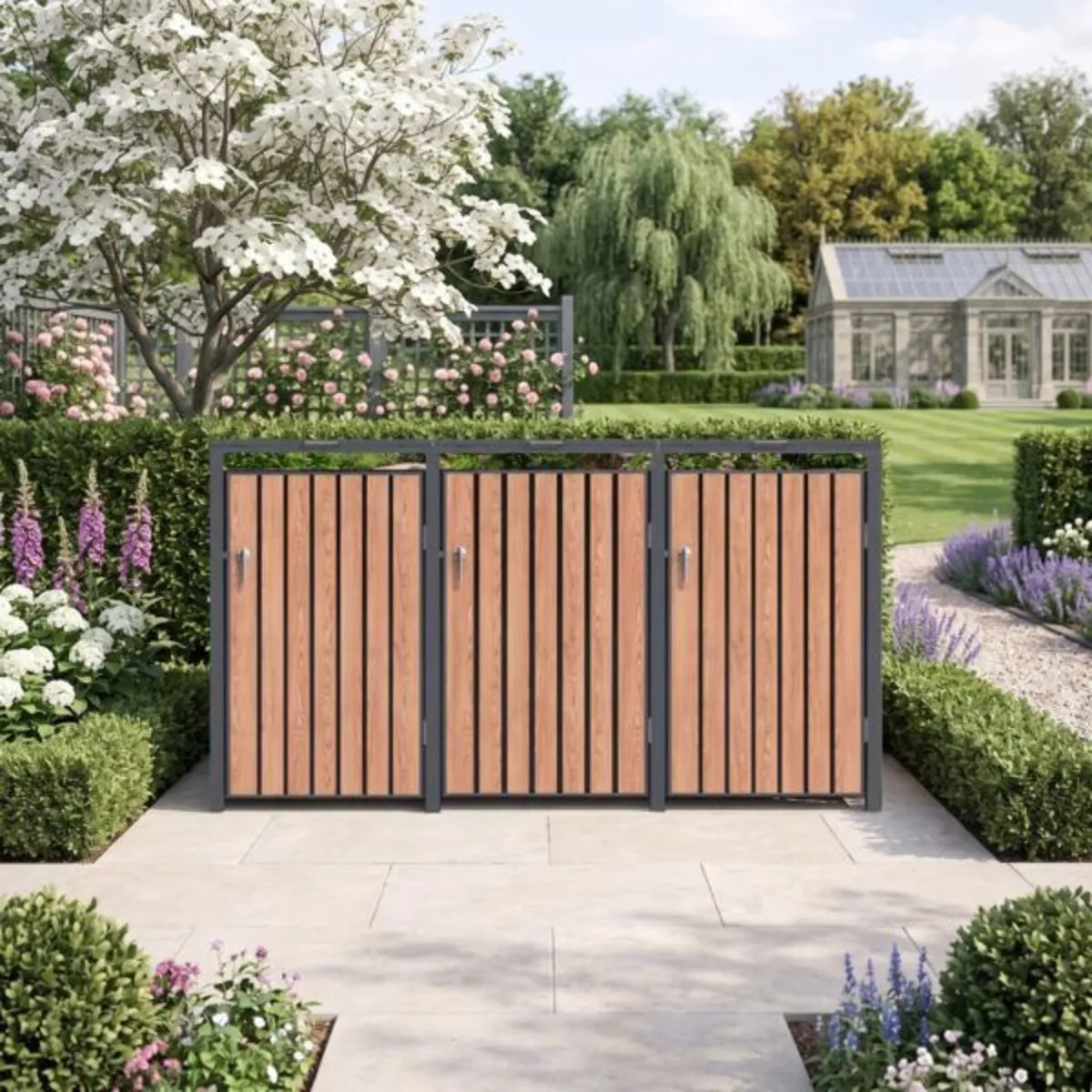 Premium Metal Wheelie Bin Shelter – 3 Bay – Natura - Image 1