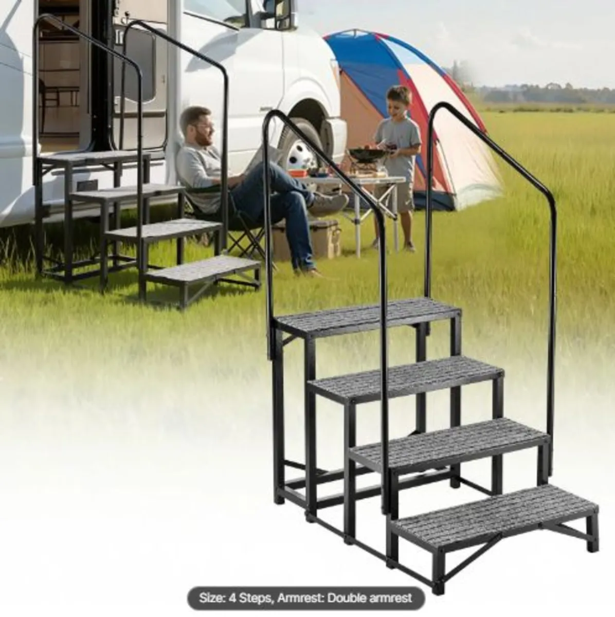 RV Steps with Dual Handrails, 4 Steps, 300 kg Load - Image 1
