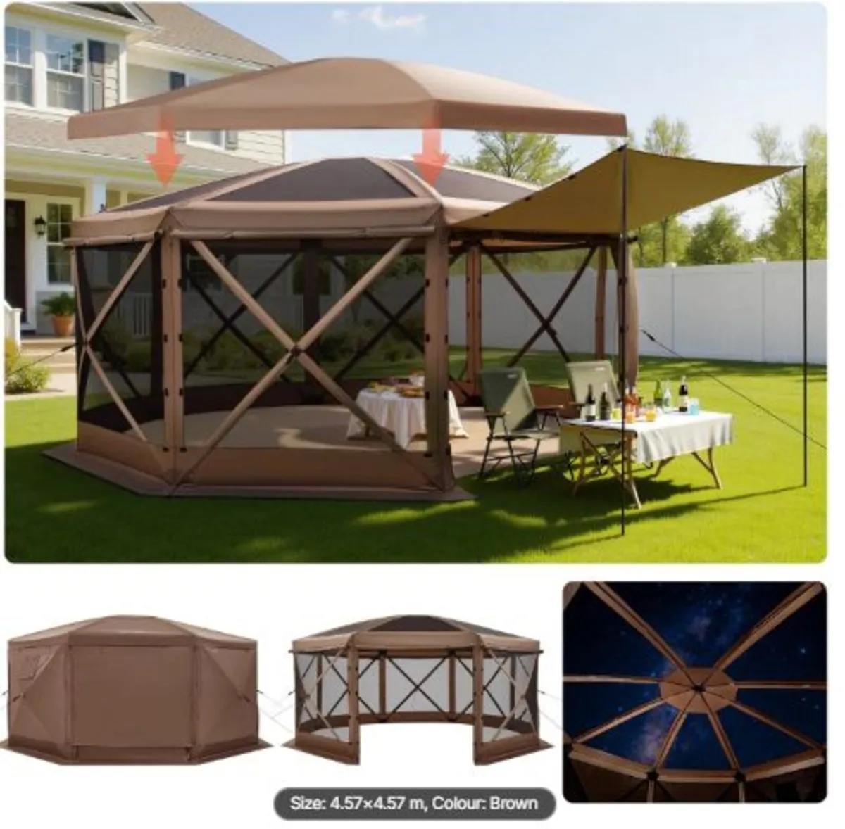 Pop up Gazebo Screen Tent,4.57x4.57 m Large 8-Side - Image 1