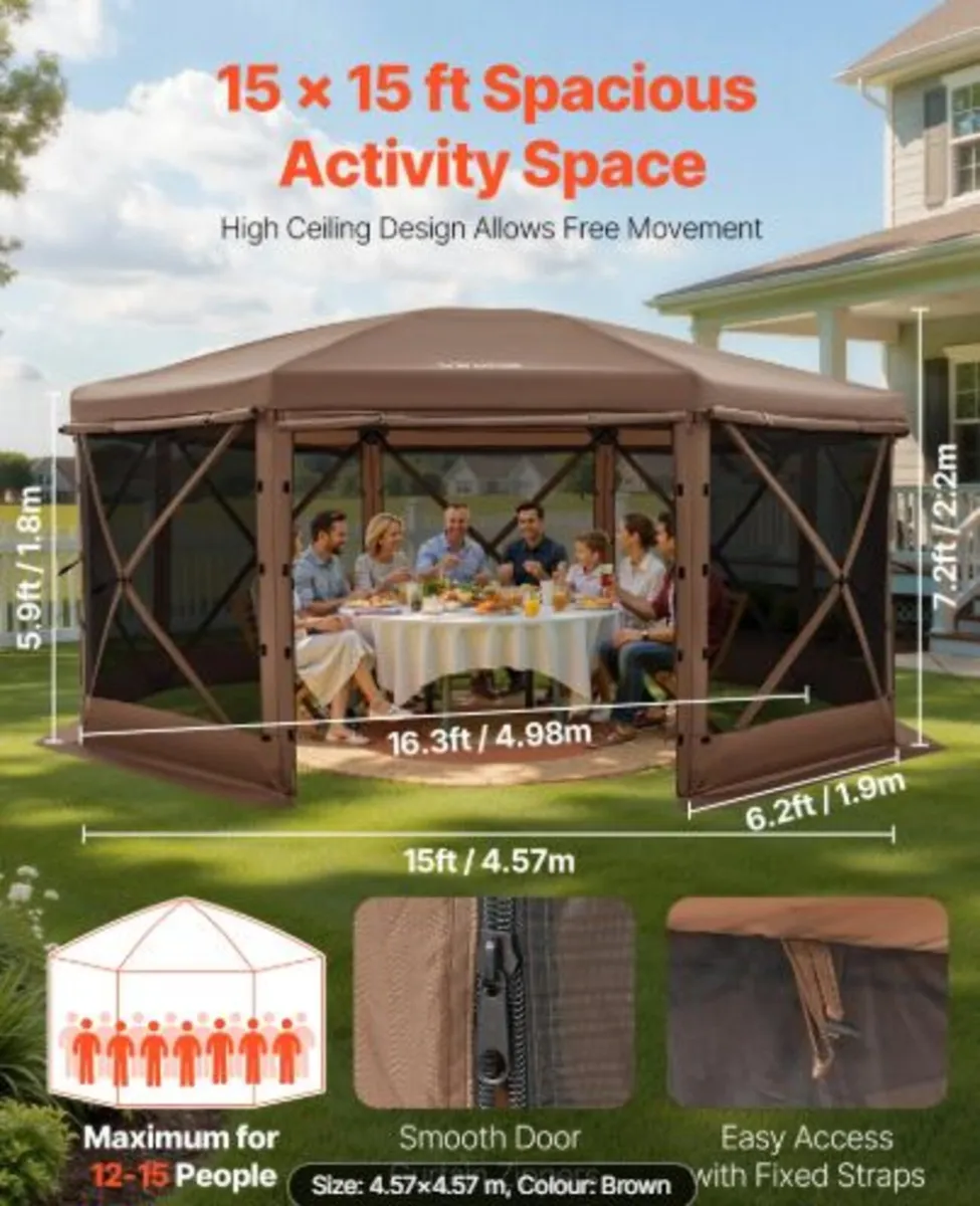 Pop up Gazebo Screen Tent,4.57x4.57 m Large 8-Side - Image 2