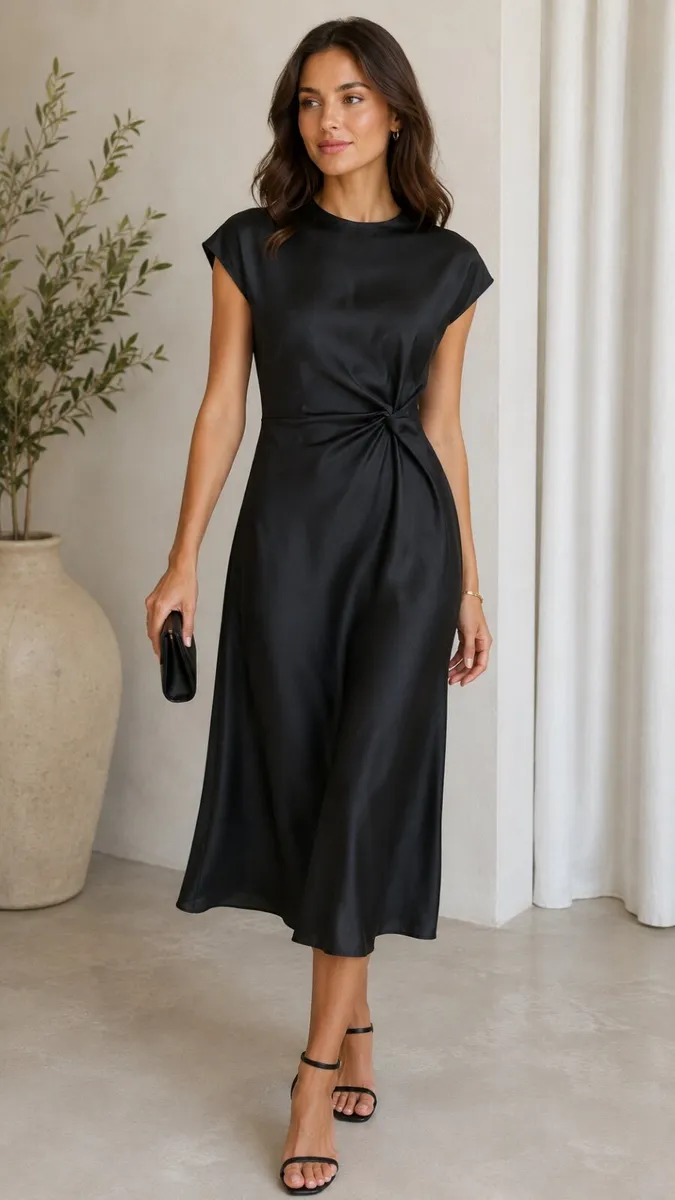 NEW Black Satin Dress: Size 12 - Image 2
