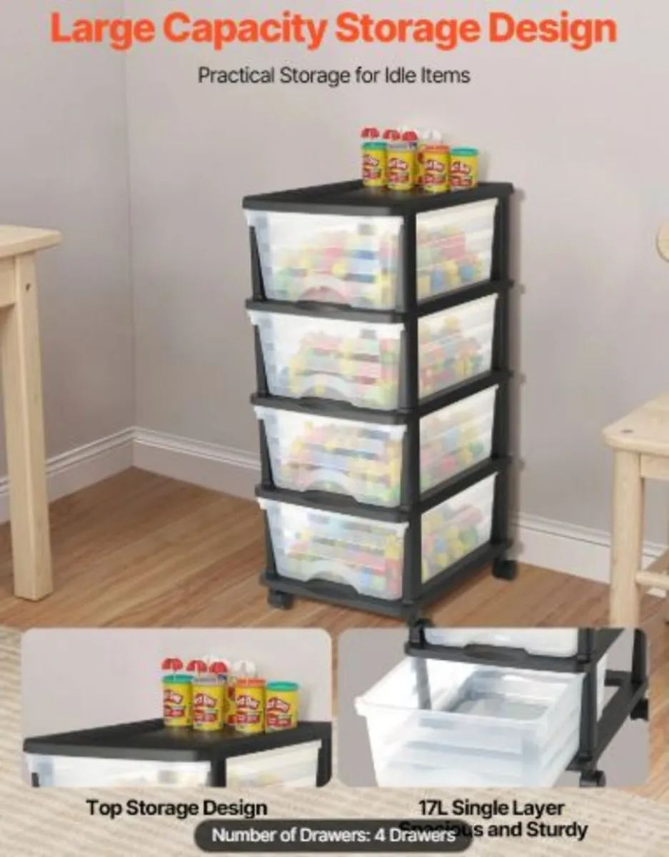 Plastic Storage Drawers Cart, 4 Drawers Storage - Image 2