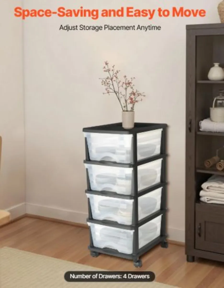 Plastic Storage Drawers Cart, 4 Drawers Storage - Image 3